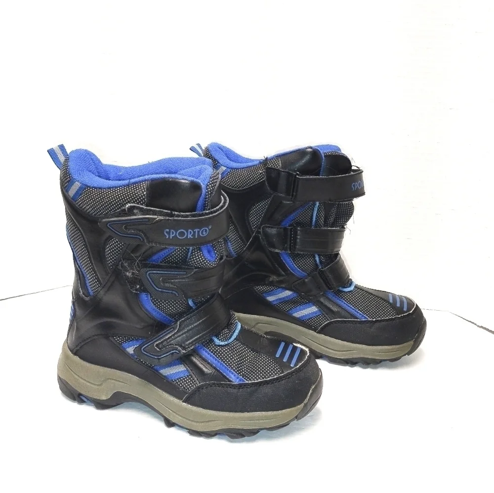Sporto Kids Winter Boots Black & Blue Insulated Snow Boots Size 2